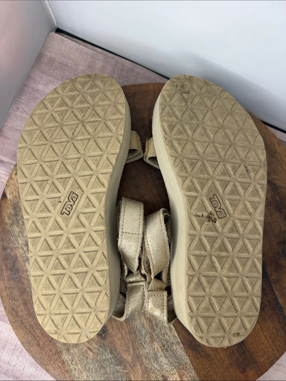 Teva Metallic Gold Platform Sandals - Size: 10